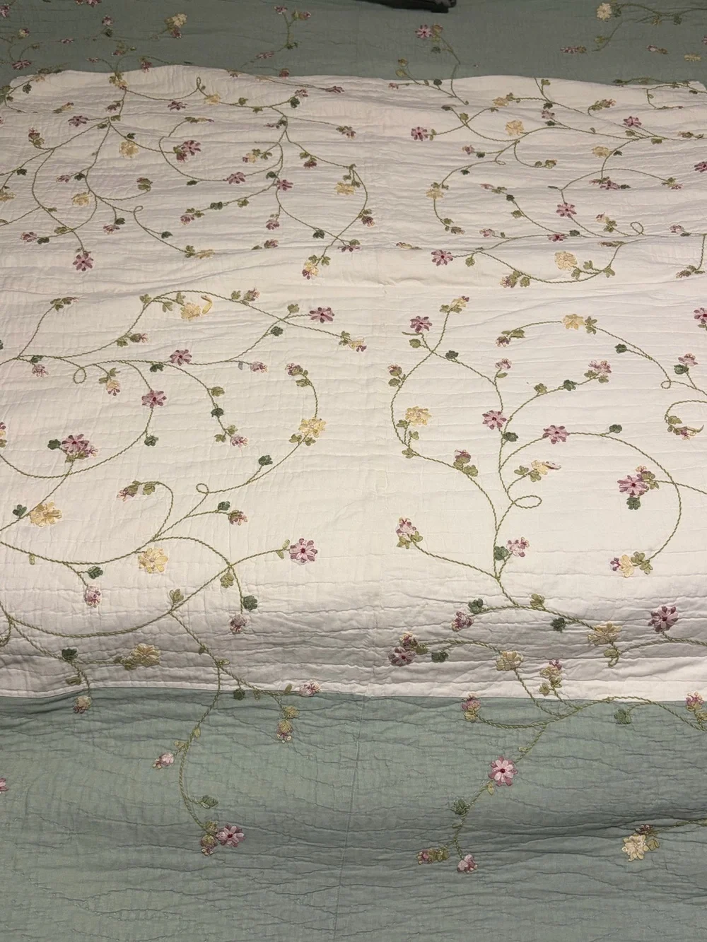 RARE Sunham Home quilt embroidered Floral Bedspread Cottagecore shabby chic